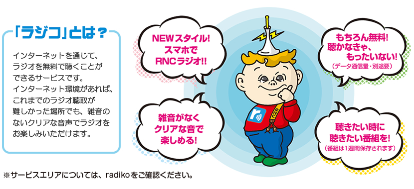 ラジコとは?インターネットを通じて、ラジオを無料で聴くことができるサービスです。インターネット環境があれば、これまでのラジオ聴取が難しかった場所でも、雑音のないクリアな音声でラジオをお楽しみいただけます。
